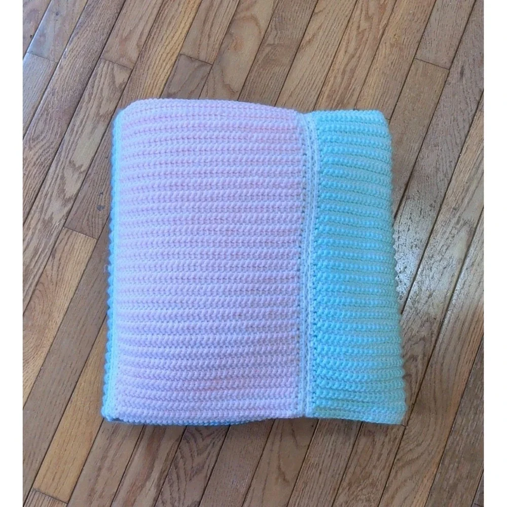 Baby Blanket Crochet Afghan Chevron Multi-color Pastels Handmade 50 x 62